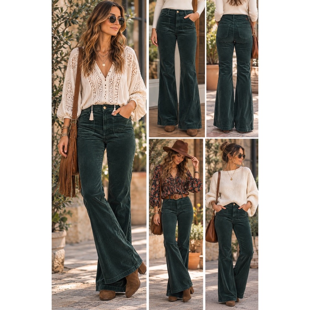 Pilcro Pants Green Corduroy Wide Leg Boho 27